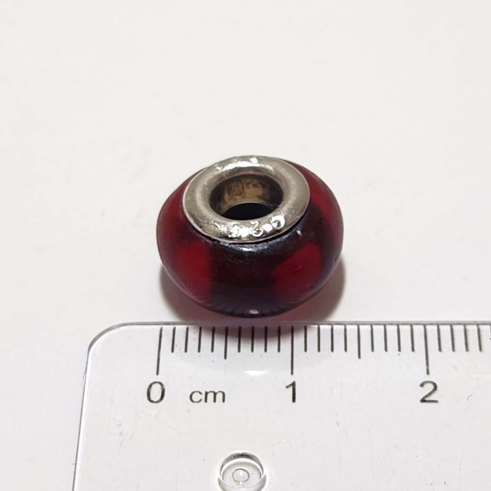 Pandora Style Murano Glass Bead Spacer 925 Sterling Silver Burgundy Polka Dots - Picture 10 of 11